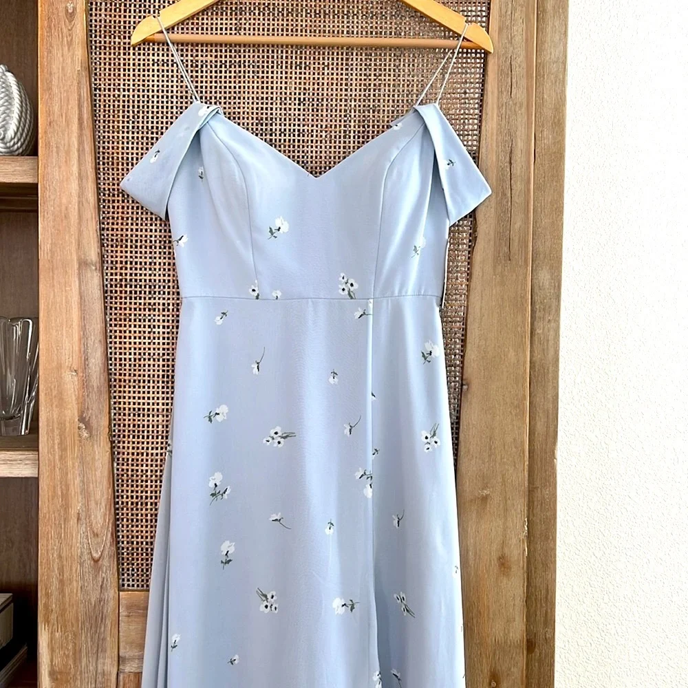 Jenny Yoo Bridesmaid Priya Dress size 0 Baby Blue Periwinkle Color White flower - Picture 10 of 12